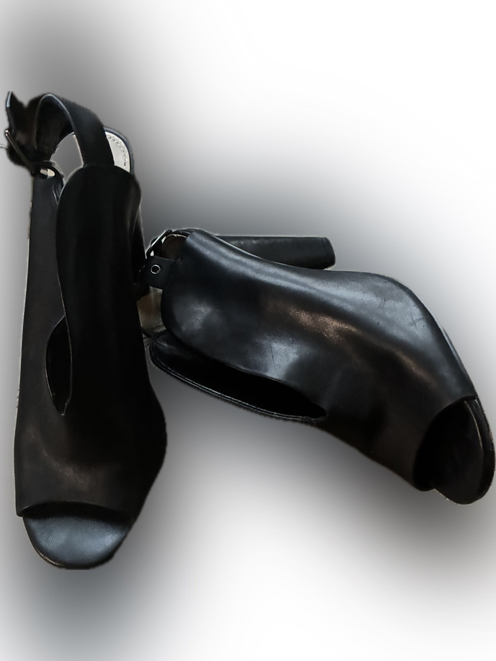 Vince Camuto Black Leather Peep-Toe Slingback Heels